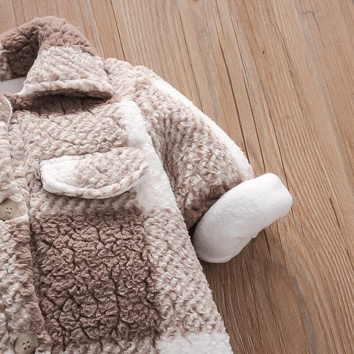 Snuggish Baby Plaid Fluffy Fleece Long-sleeve Romper