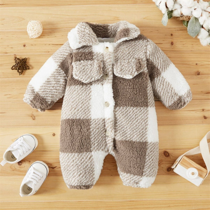 Snuggish Baby Plaid Fluffy Fleece Long-sleeve Romper