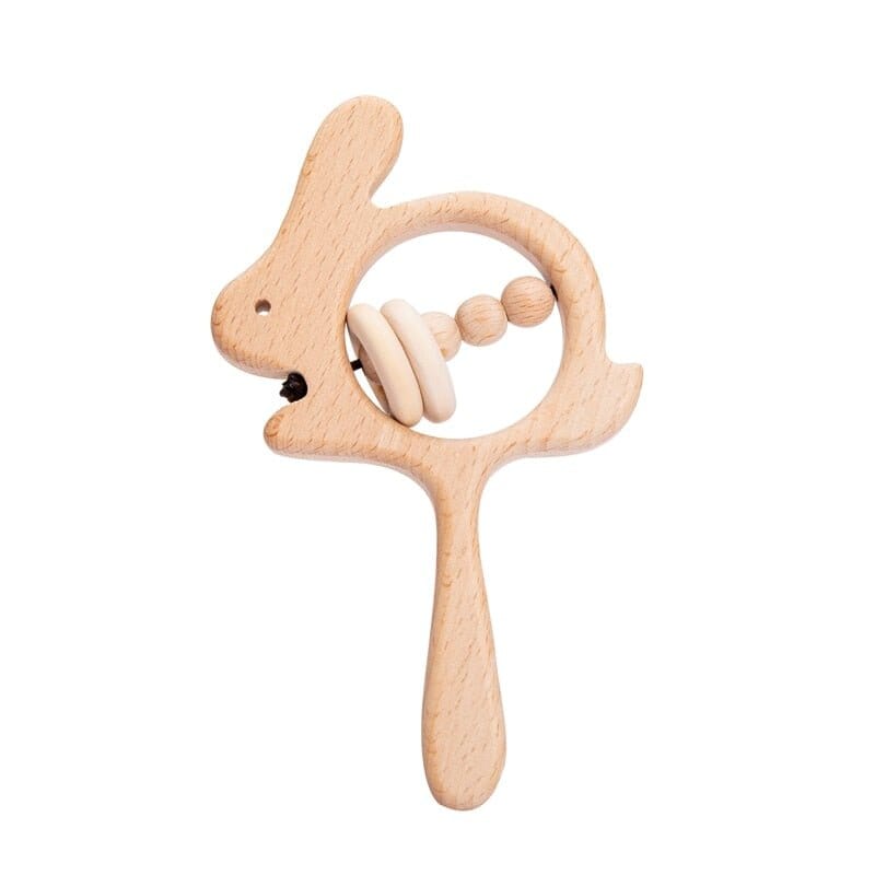 Beech Wood Baby Rattle and Teething Ring