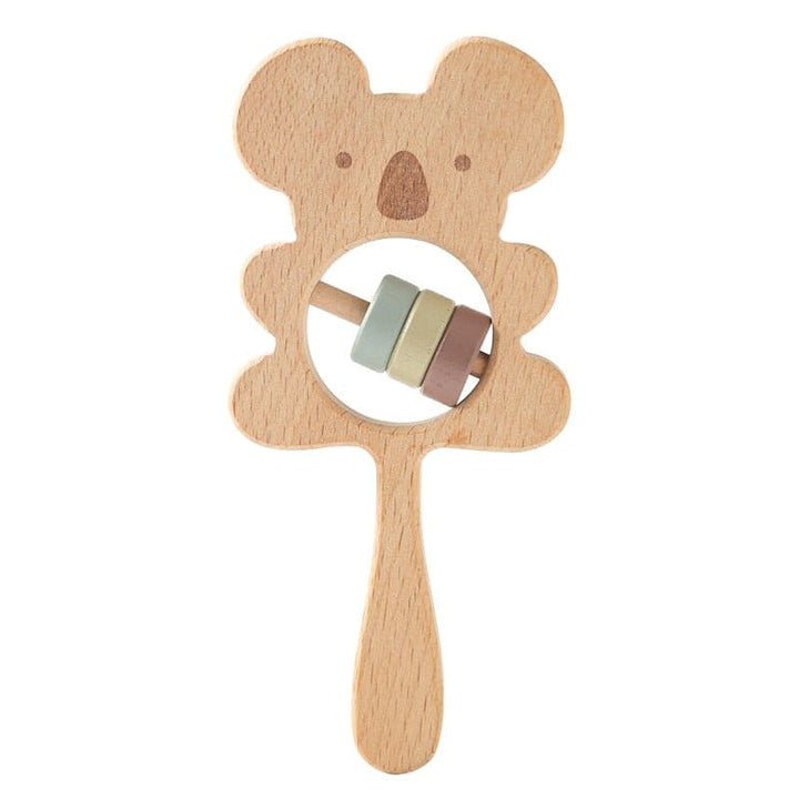 Beech Wood Baby Rattle and Teething Ring