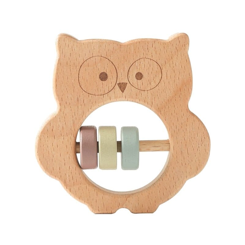 Beech Wood Baby Rattle and Teething Ring