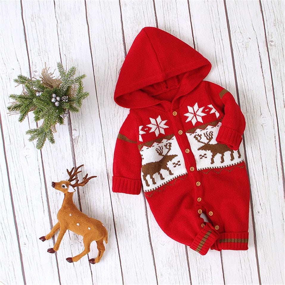 Snuggish Christmas Newborn Baby Romper I Animal Reindeer Cartoon Printed Hooded Romper