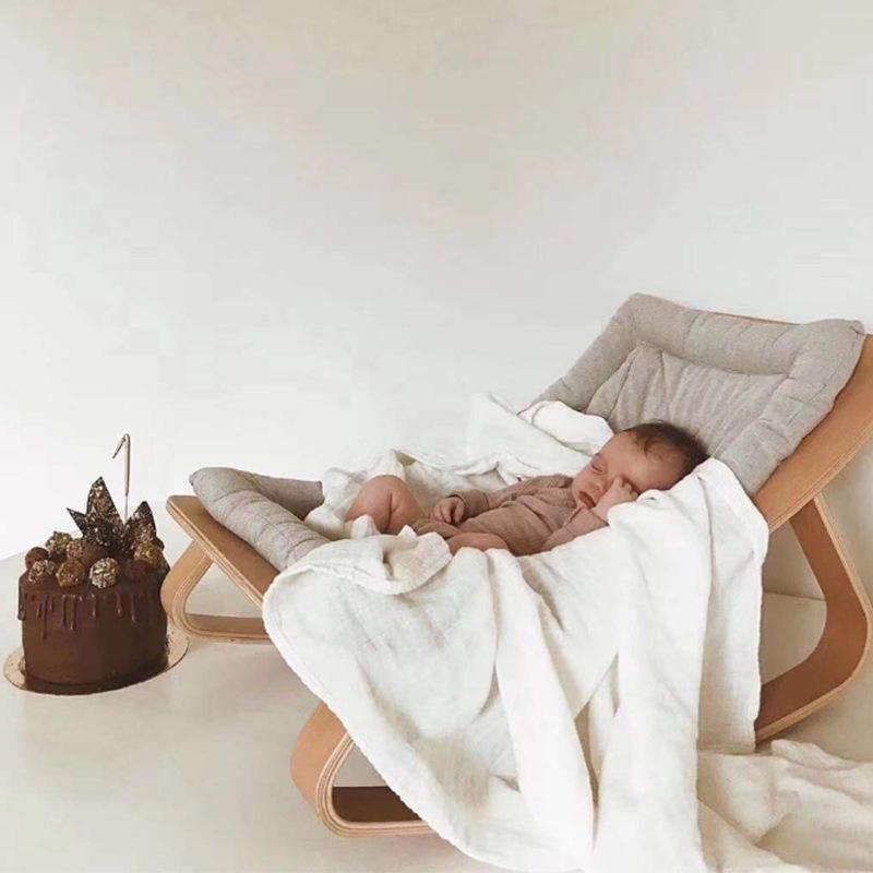 Natural Wooden Organic Cotton Cushion Baby Rocker